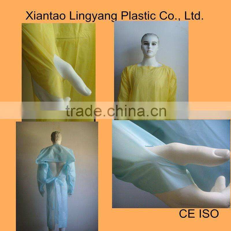 Blue disposable aprons with sleeves plastic cpe gown