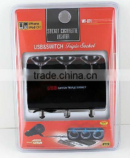 12V/24V 3 way sockets with USB and switch