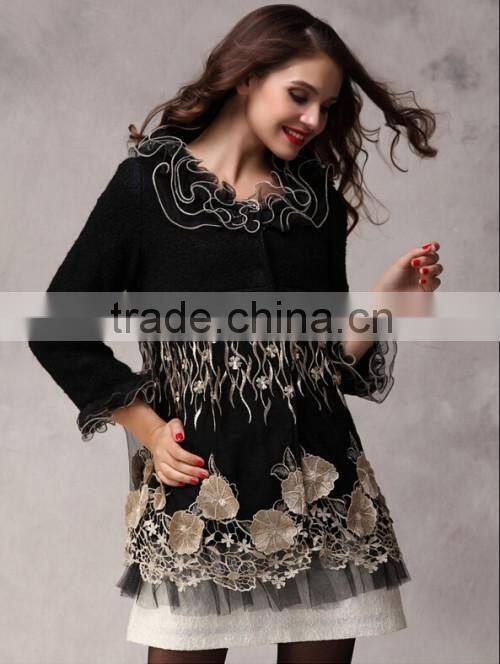 2015 Custom High Quality Lace Collar Winter Coat Europe Style Fashion Casual Women Formal Coat