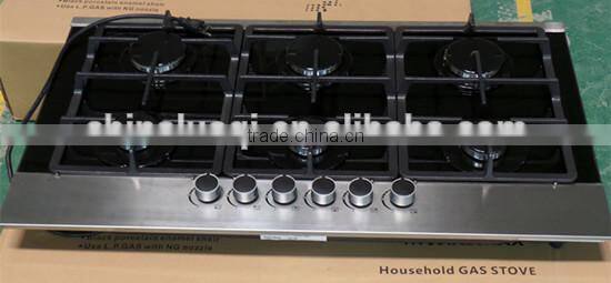 2016 european style 6 burner tempered glass surface stainless steel edge gas stove