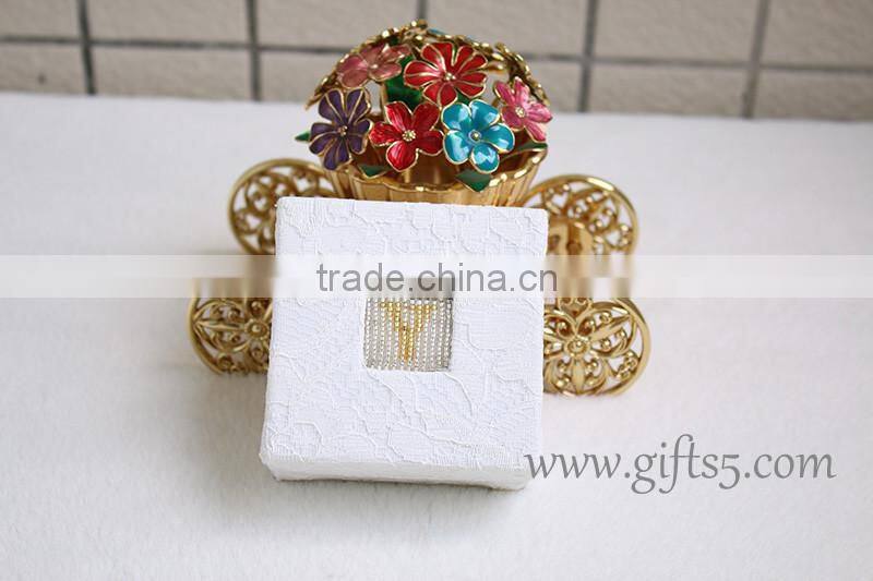 Elegant personalized wedding ring box for ceremony with beaded name plate of Y