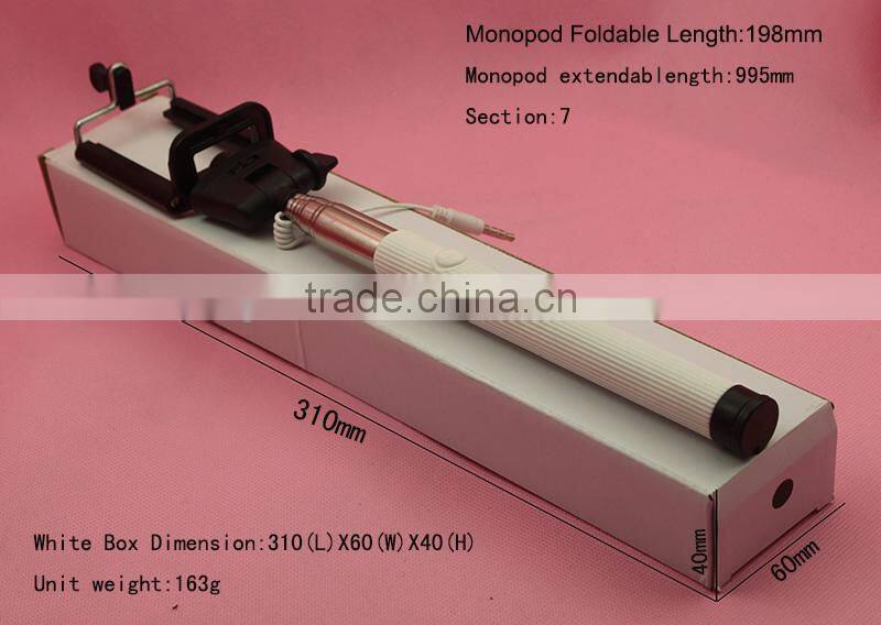 2016 Pocket size and foldable OEM mini wired cable selfie stick
