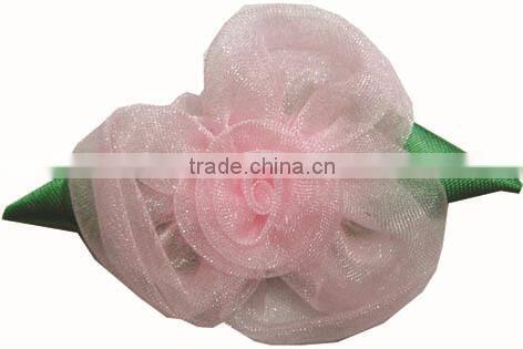 Pink Decorative Organza Flower with Leaf