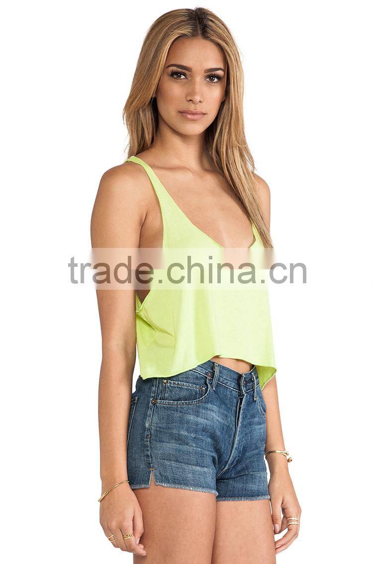 wholesale cropped length drop armhole women plain cotton vest tops