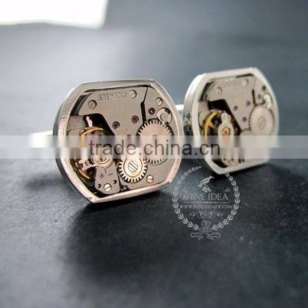 15x18mm vintage style steam punk watch movement core rhodium,metal gun black fashion cuff links 6600067