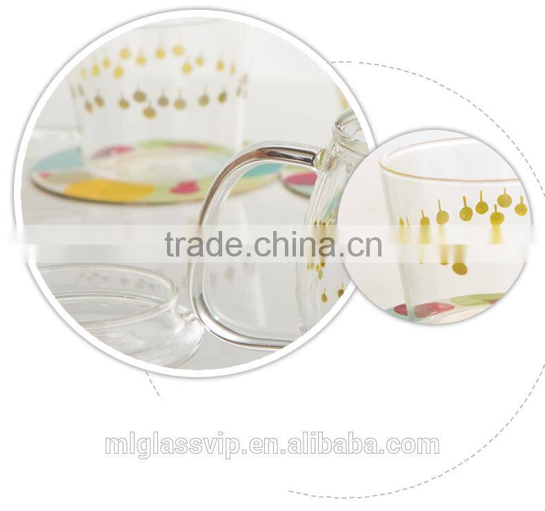 Borosilicate glass handblown glass teapot with glass infuser and two tea cups TZ319