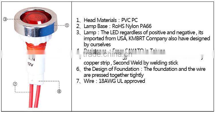 220VAC 10mm screw thread led indicator light with metal nut filn new product