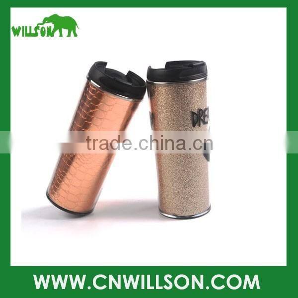 Hot Sales 350ml double wall stainless steel promotional thermal travel coffee mug with insert paper