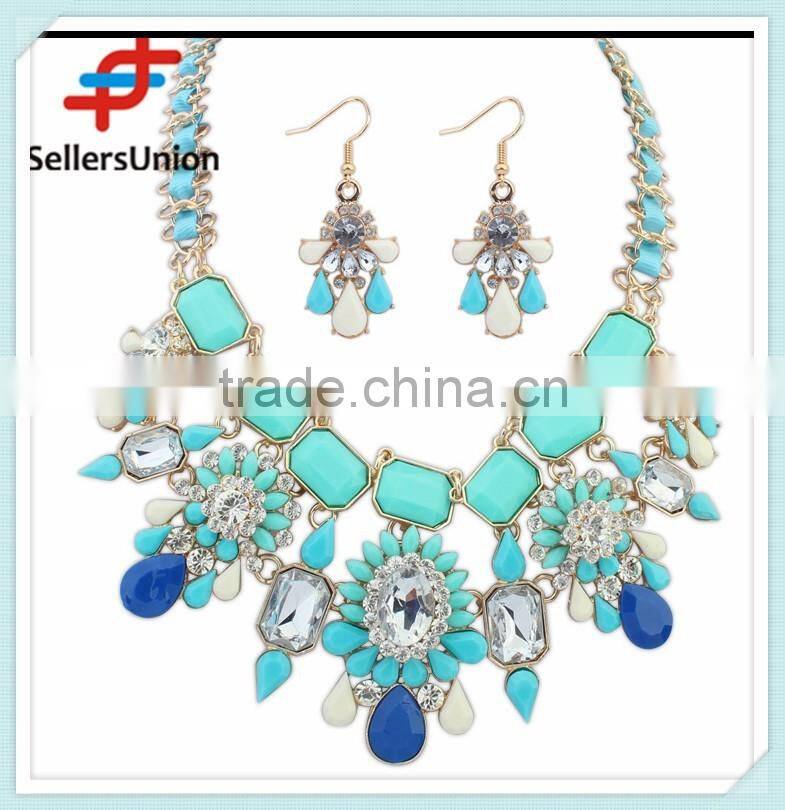 No.1 yiwu & ningbo commission agent wanted diamond necklace and earrings set fashion jewelery set