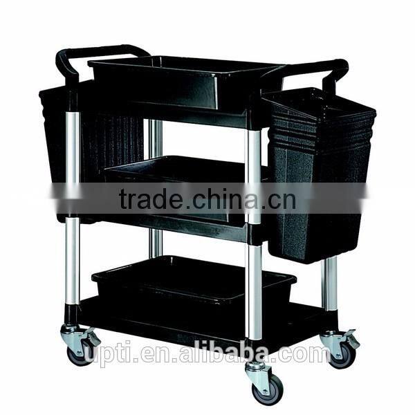 Taiwan Made High Quality Standard 3 Shelves Plastic Service Cart W/Accessories, Restaurant Cart
