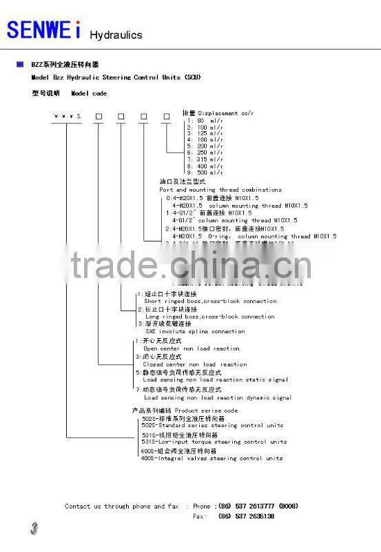 BZZ Model Hydraulic Power Steering Control Units