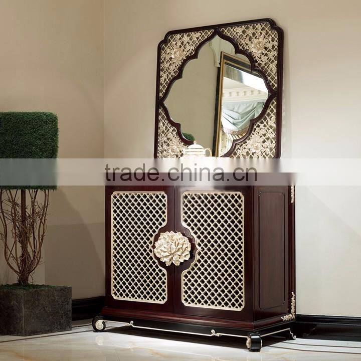 Chinese design solid wood sami-circle three drawers console cabinet