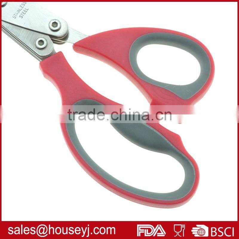 new stainless steel 5 layer blades kitchen herb scissors with soft grip handle
