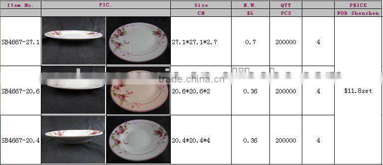 12 pcs dinnerware set with folower pattern decal