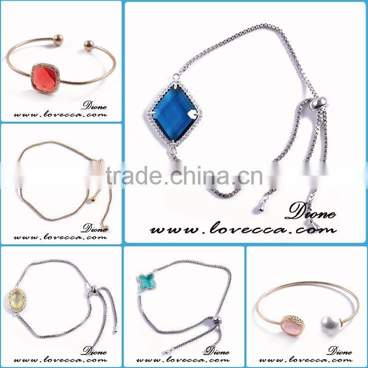 New arrival designs pink adjustable glass stone brass bangle with tassel