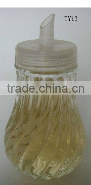 mini clear cylinder glass tomato sause dispenser with plastic lid