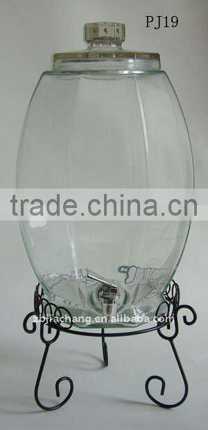 Oval glass beverage dispenser with metal rack PJ19