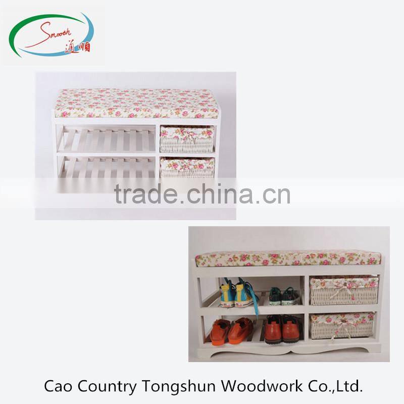 Country style wholesale price white fancy wooden shoes stool
