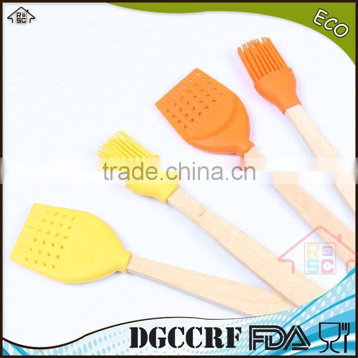 NBRSC high quality silicon cooking shovel and silicone brush set with wooden handle