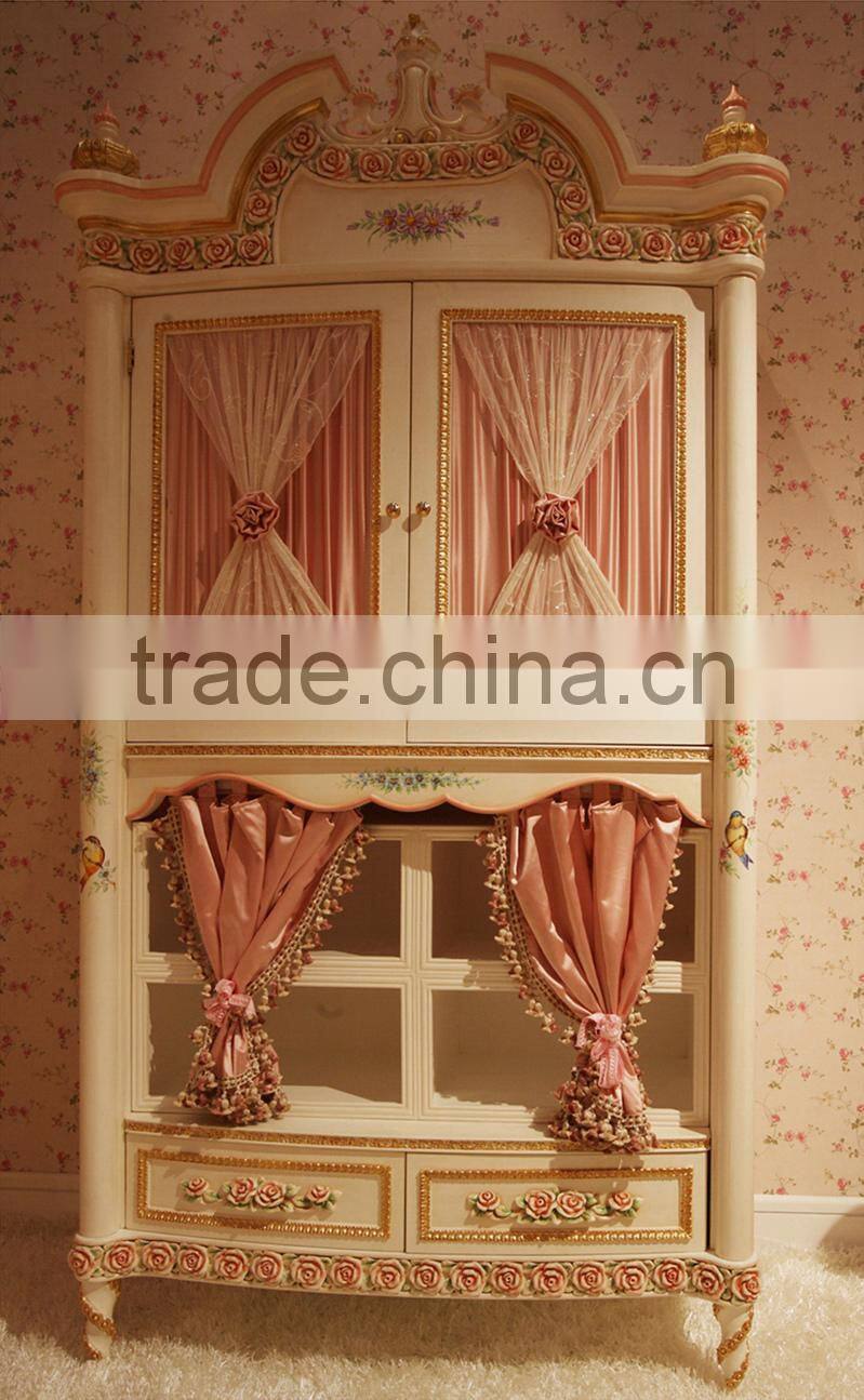 Royal Classical European Style Pure White House Shaped Armoire For Kids Bedroom, New Arrival Nice Wardrobe Closet BF11-01224b