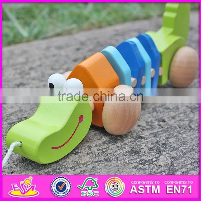 2016 new design wooden crocodile car baby pull toys W05C077