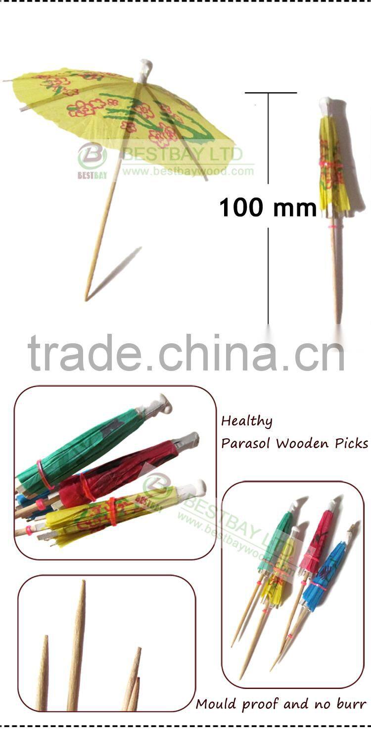 Best Sell Party Decoration Umbrella Wood Disposable Cocktail Picks