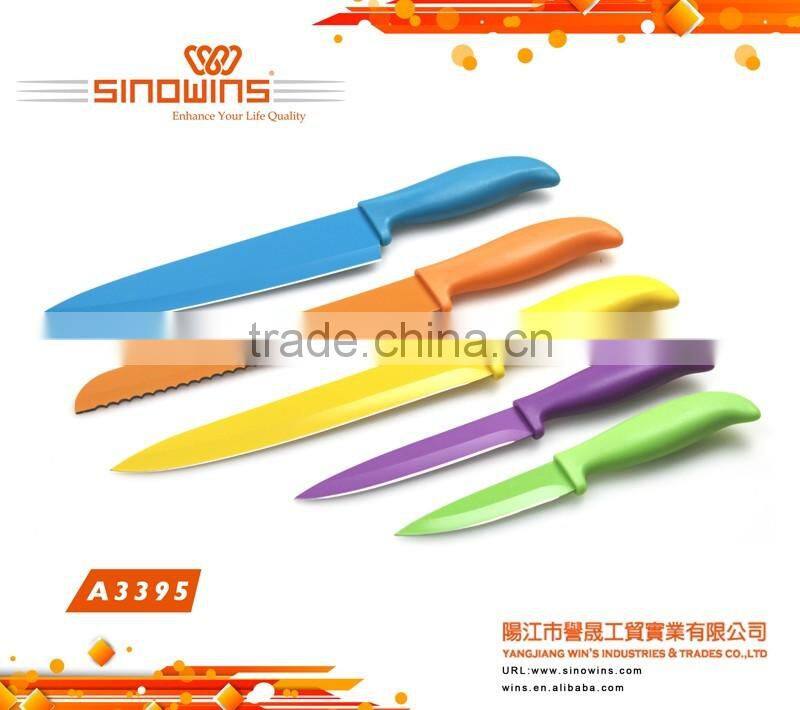A3395 Colorful Non-stick Coating 5pcs Stainless Steel Knife Set