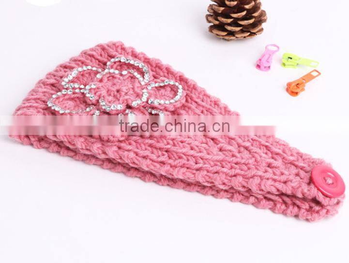 STOCK Wholesale Crystal crochet head wraps crochet flower knit headwrap