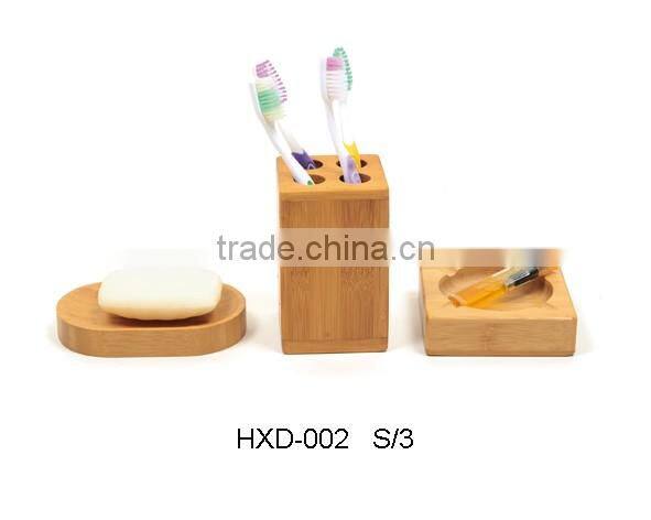 Elegant nature bamboo bathroom accessory for toothbrush holder and soap dispenser