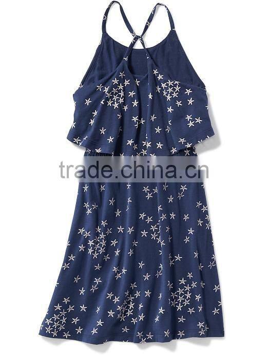 Cute Ruffle Top Spagetti Strap Child Girls Dress HSD8131