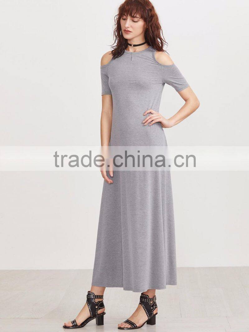 New Model Heather Grey Open Shoulder A Line Women Long Dress