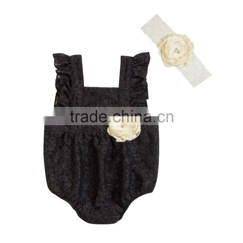 Wholesale Fashion Newborn Baby Girls Pink lace Romper Infant Bodysuits Adorable lace kids Rompers