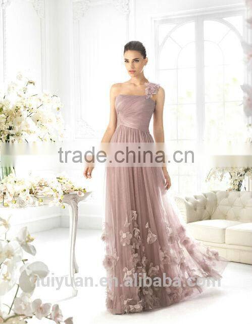 cream high quality one shoulder flowing chiffon sexy wedding night wear