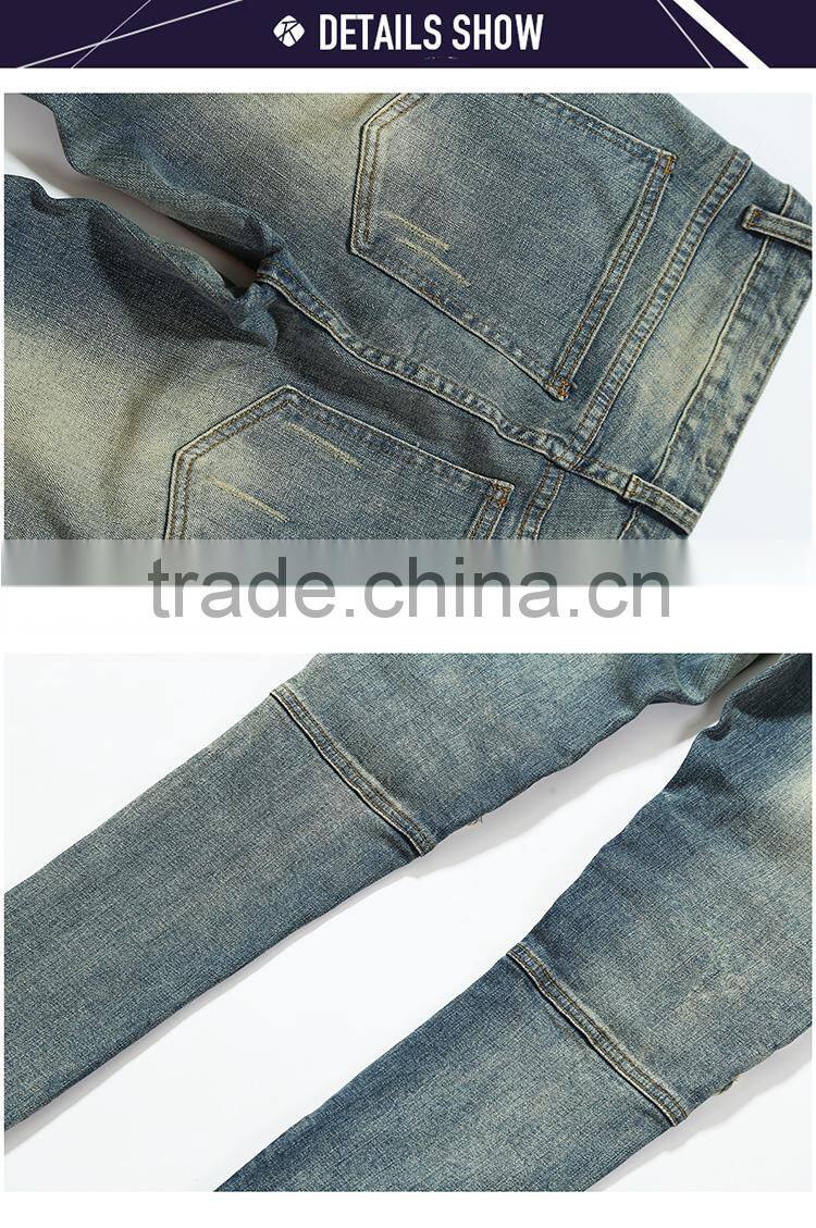 New model men's distressed urban star biker denim jeans pants men slimming skinny used motocycle jeans