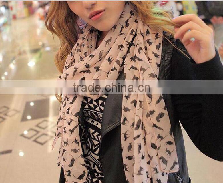 whoelsale retail trendy ladies initial spring summer cat scarf
