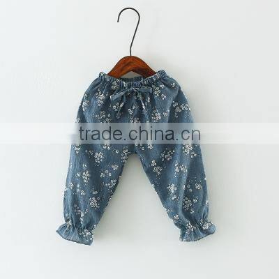 Children's trousers summer baby air conditioning thin pants cotton and linen printed girls children's lantern pants