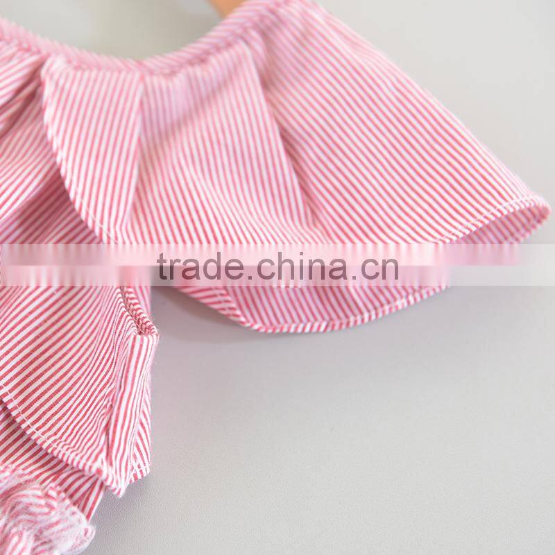 Fairy Dress Light Sky Blue and White Stripes Child Flutter Sleeve Summer Frock Chiffon Skirt