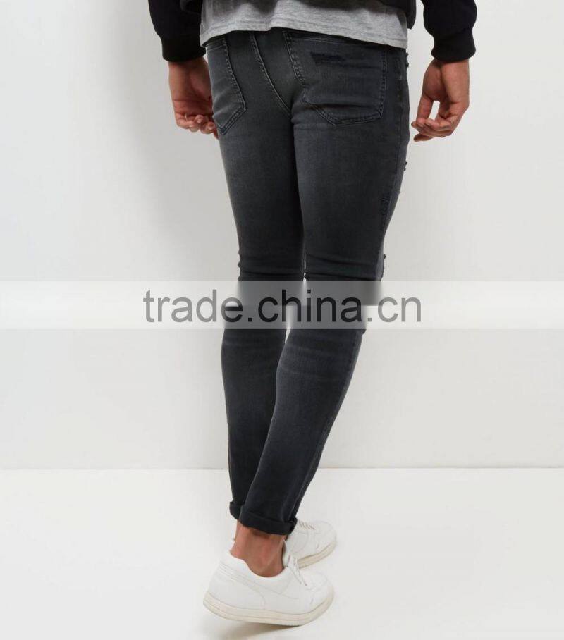 cotton blend black washed rip skinny jeans