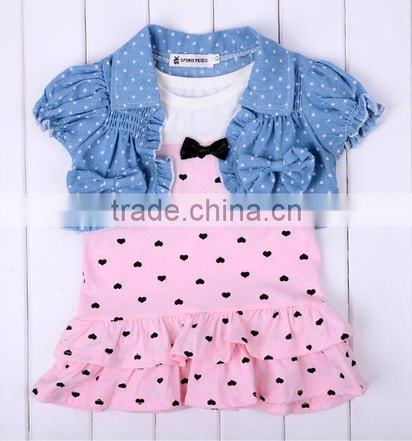 Baby Girl's Kids Lovely Cute 2PCS Set heart pattern Short Denim Jacket + Dress clothes set 20148