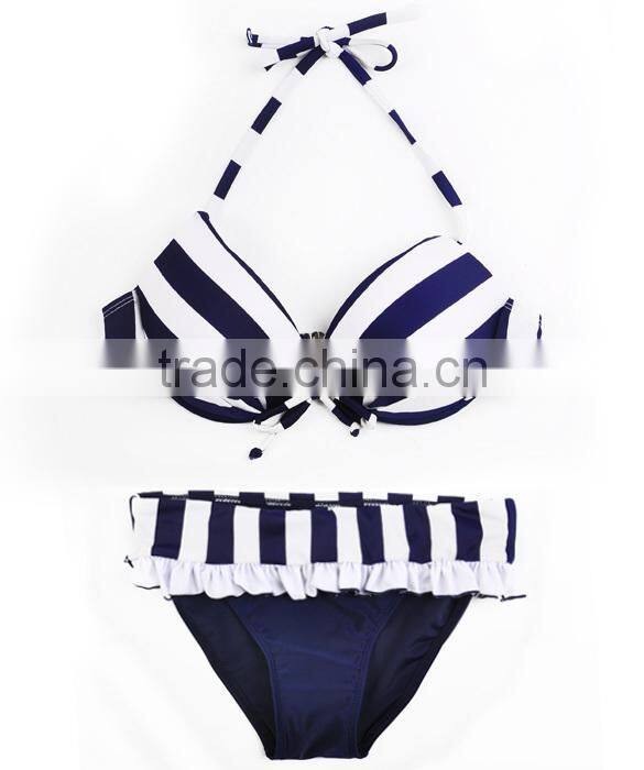 Fashion Cross Stripe Bikini Padded Beach Push Up 3-piece Swimsuit Women SV000503