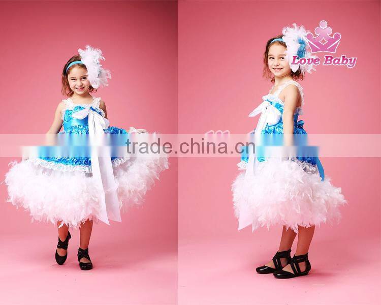 Hottest Royalblue Rosette Feather Long Dress Baby Girl Party Dress