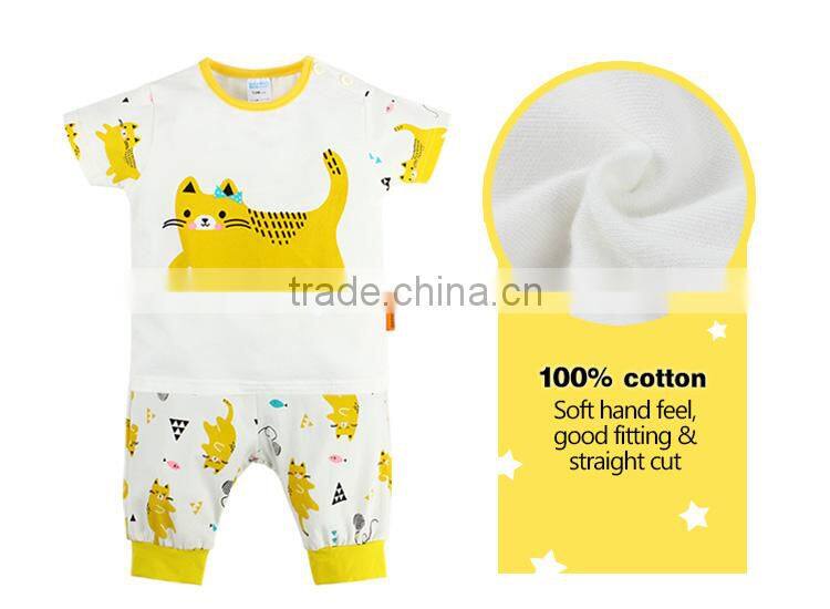 OEM Service cartoon printing 2 pcs short sleeve children wear set baby clothes