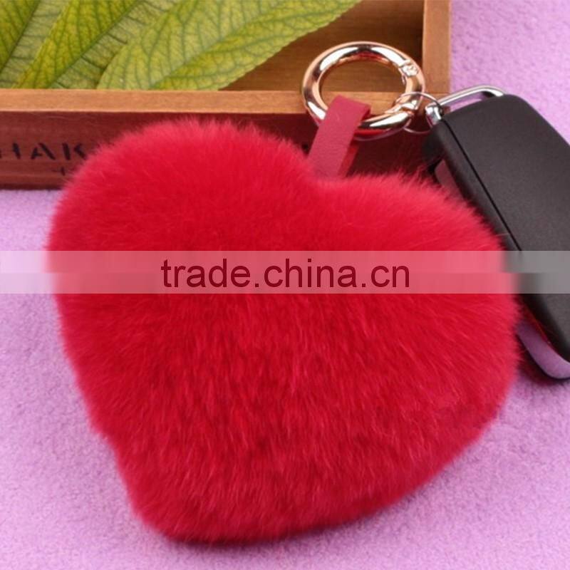 Myfur Wholesale Heart Shape Soft Rex Rabbit Fur Pompom Keychain Fur Pompom