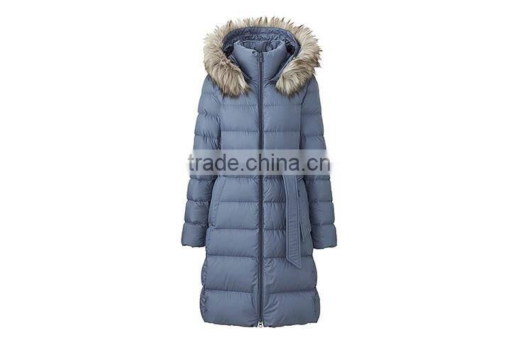 Women's long down jacket with faux fur