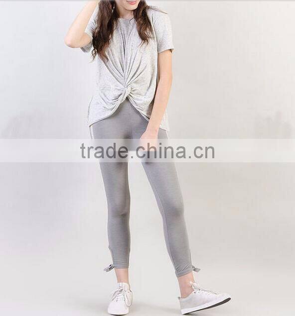 T shirt cheap price wholesale lady t-shirt with knot front