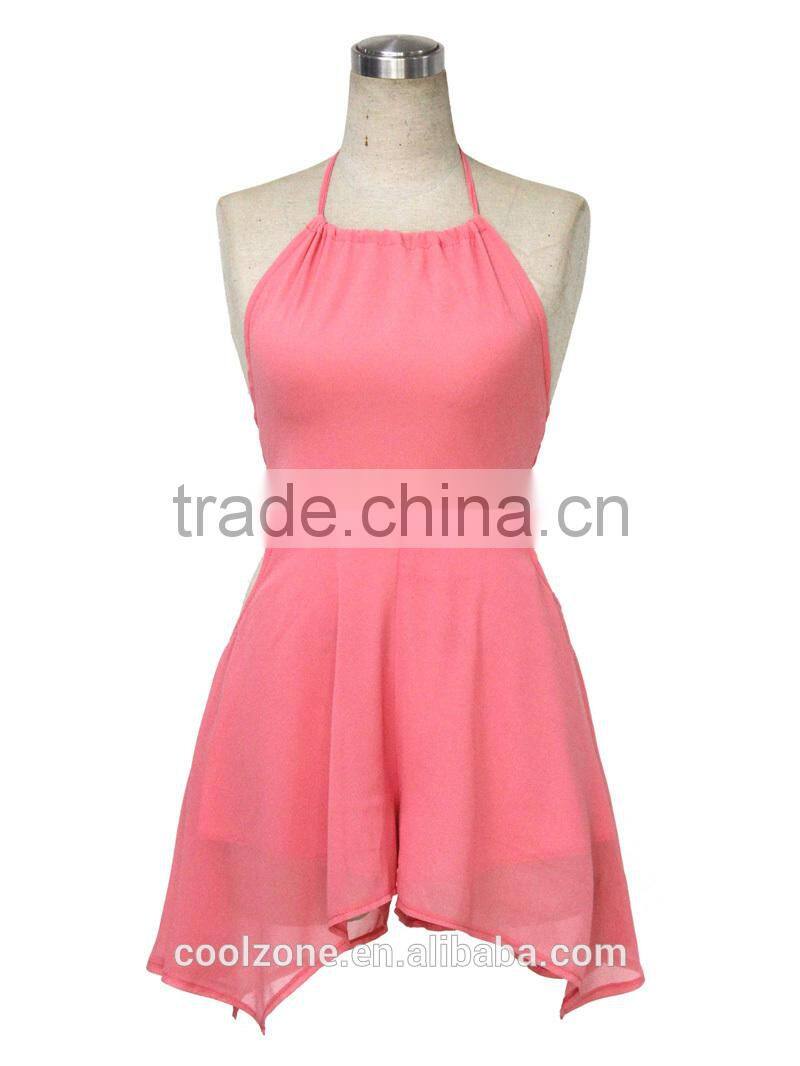 Wholesale Tie Halter Neck Backless Side Hollow Playsuits Clothing Manufacturers