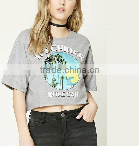 2017 O-neck cotton printed short sleeve mini T-shirt for lady