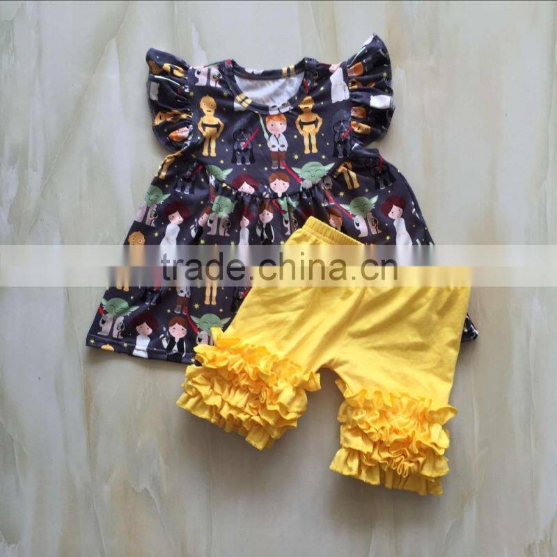 WY-796 Boy Outfit Match Girl Ruffle Shirt Summer Outfit Shorts Set For Babies