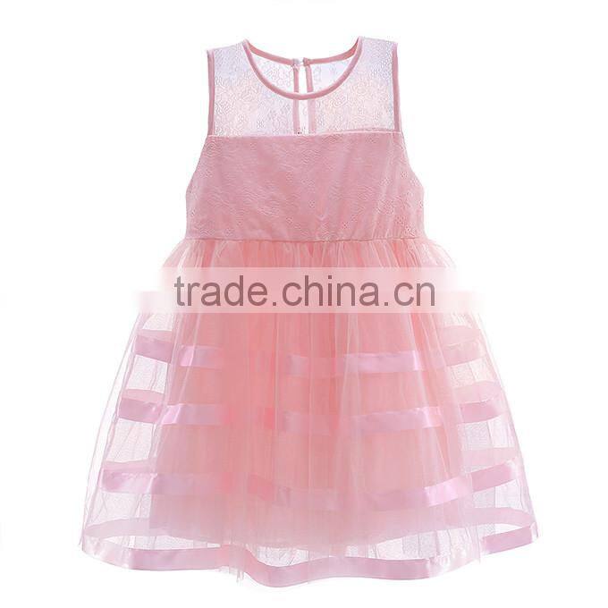 Fashion Summer Pink Girl Dresses With Lace Girls Princess Dresses Sleeveless Infant Clothes GD50112-8