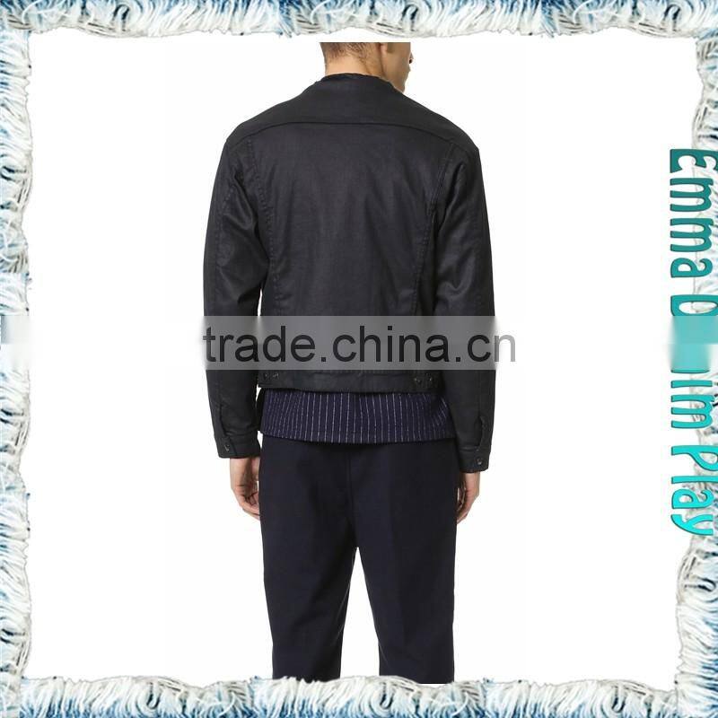 Men's Black Leather Look Denim Jacket Airport Fashion